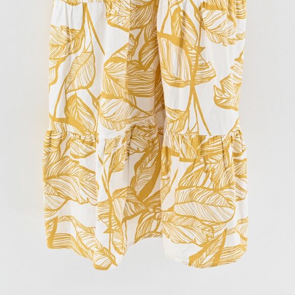 SUGAR LIPS Dress Size XS Yellow Tropical Print Poplin Cotton Ruffle Tiered Midi - Picture 7 of 12